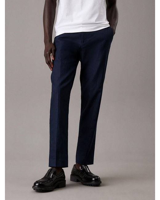 Calvin Klein Blue Tapered Linen Lyocell Trousers for men