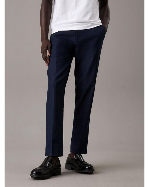 Calvin Klein Blue Tapered Linen Lyocell Trousers for men