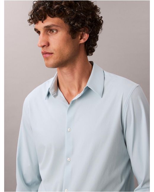 Calvin Klein Gray Tech Stretch Slim Button-Down Shirt for men