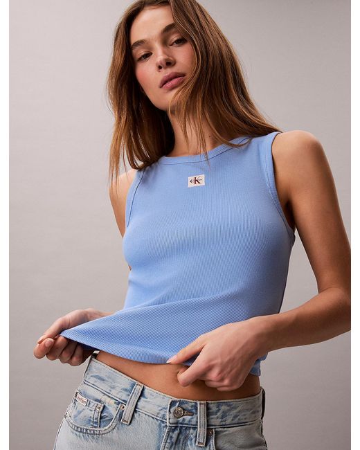 Calvin Klein Blue Ribbed Cotton Tank Top