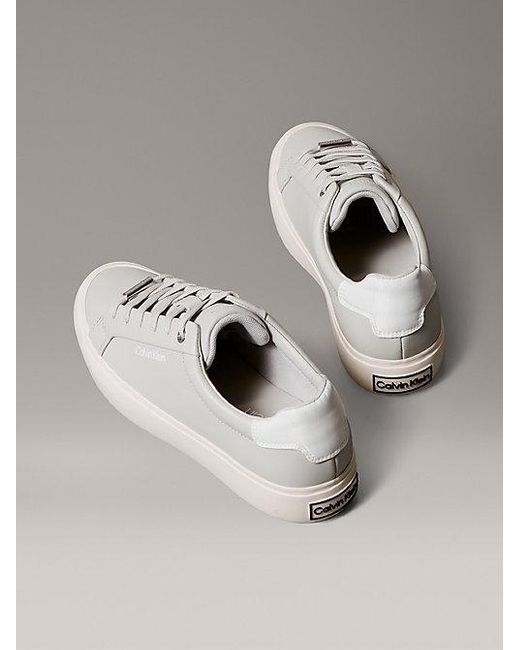 Calvin Klein Metallic Smooth Leather Embossed Logo Trainers