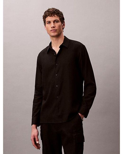 Calvin Klein Black Solid Linen Blend Classic Shirt for men