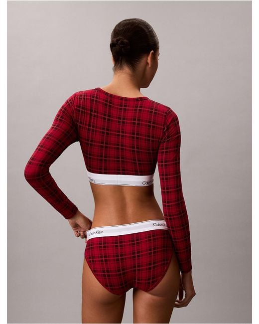 Calvin Klein Red Icon Cotton Modal Lightly Lined Long Sleeve Tee Bralette