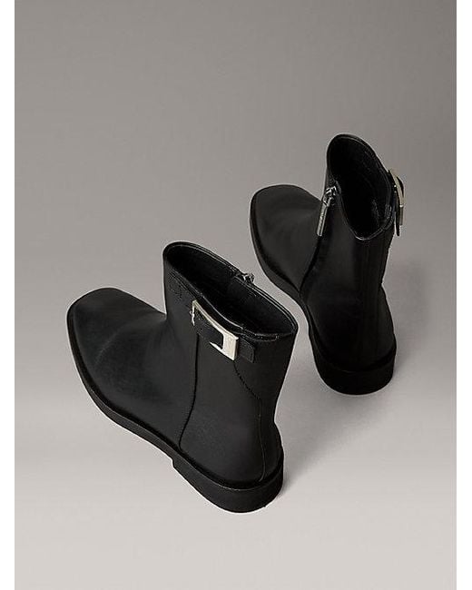 Calvin Klein Black Ankle-Boots Aus Leder Mit Reißverschluss