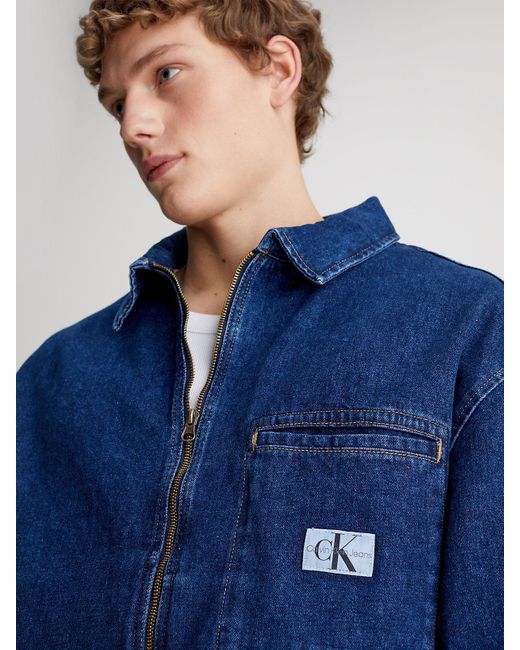 Calvin Klein Blue Relaxed Denim Zip Up Jacket for men