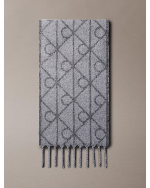Calvin Klein Gray Warm Wool Blend Logo Scarf for men