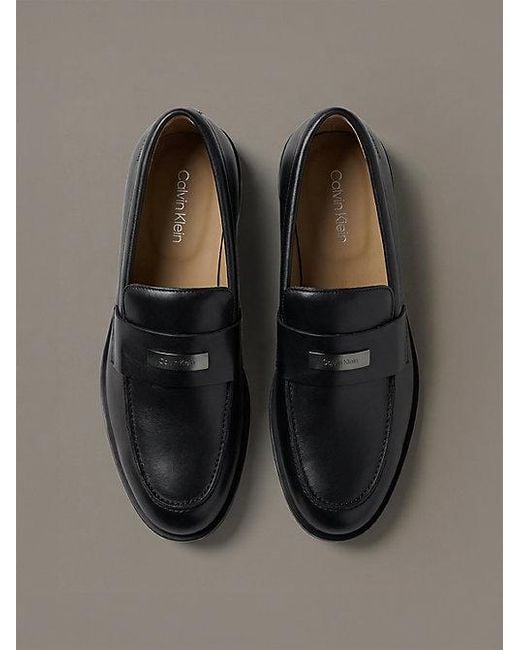 Calvin Klein Gray Theo Leather Penny Loafers for men