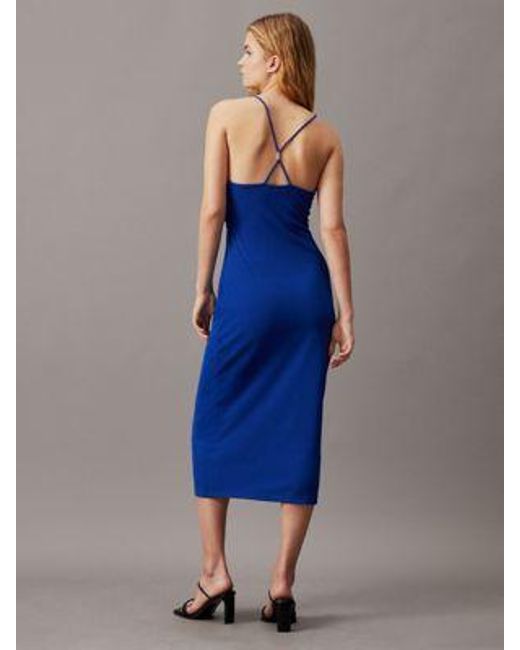 Vestido midi recortado con detalle de lazo Calvin Klein de color Blue