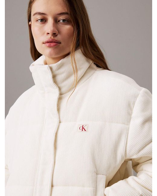 Calvin Klein White Corduroy Puffer Jacket