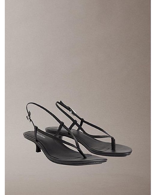 Calvin Klein Brown Lina Leather Kitten Heel Sandals