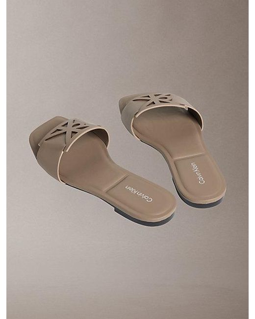Calvin Klein Gray Ck Provence Leather Square Toe Flat Sandals