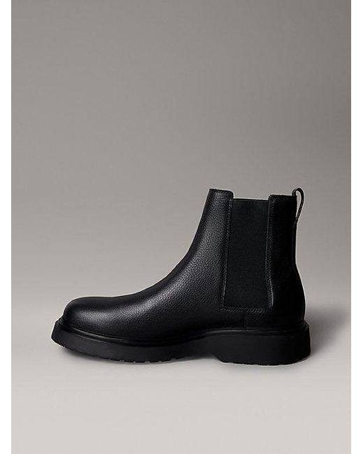 Calvin Klein Black Jeans Leather Lug Chelsea Boots for men
