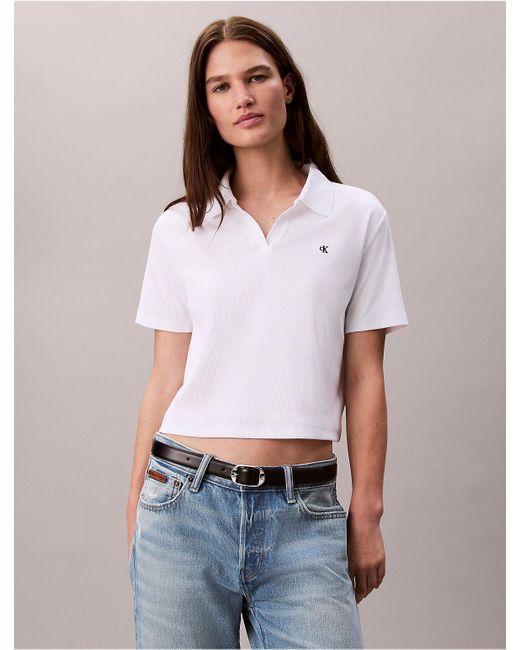 Calvin Klein White Calvin Klein Cotton Contour Rib Polo Tee
