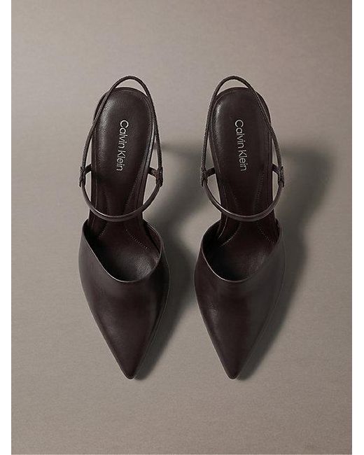 Calvin Klein Brown Leather Slingback Stiletto Pumps