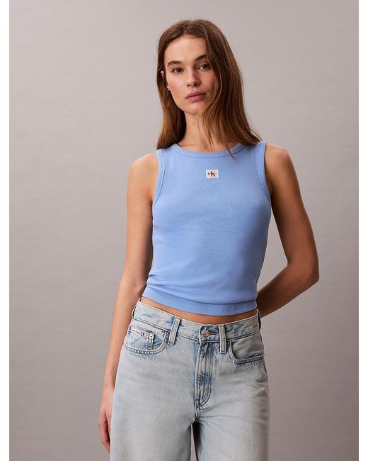 Calvin Klein Blue Ribbed Cotton Tank Top
