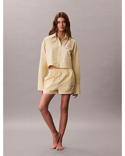 Calvin Klein Natural Cropped Pyjama Top Cotton Poplin