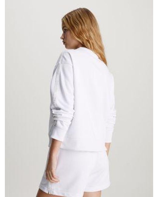 Calvin Klein Cropped Frans Terry Sweatshirt in het White