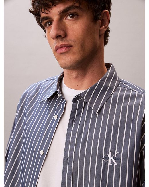 Calvin Klein Gray Relaxed Cotton Poplin Stripe Shirt for men