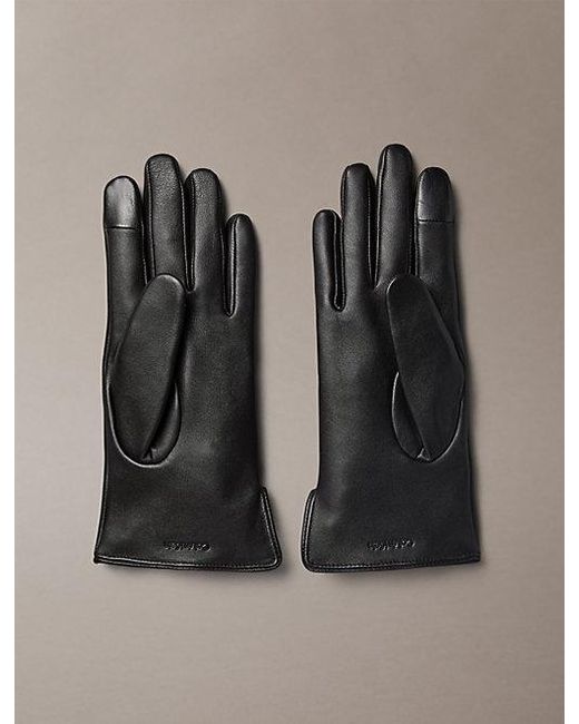 Calvin Klein Black Soft Nappa Leather Touchscreen Gloves