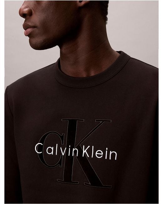 Calvin Klein Black Calvin Klein Fleece Velvet Monologo Graphic Relaxed Sweatshirt for men