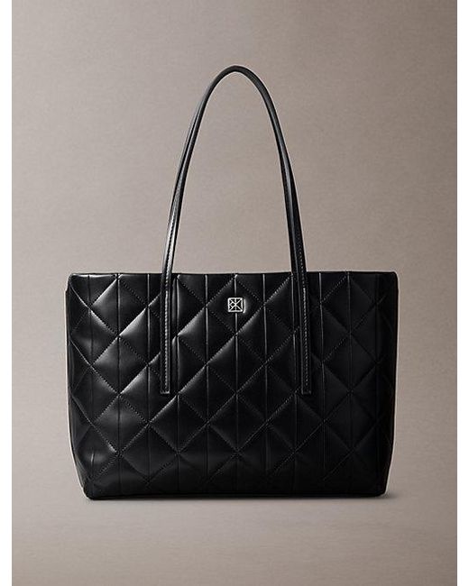 Calvin Klein Black Quilted Emblem Logo Small Tote Bag