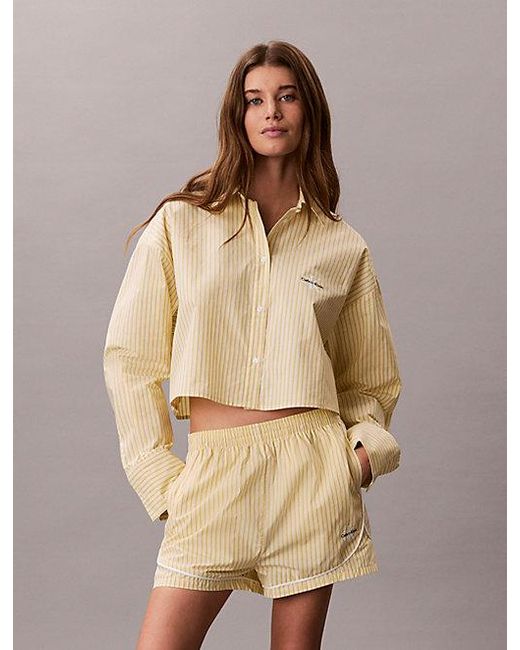 Calvin Klein Natural Cropped Pyjama Top Cotton Poplin