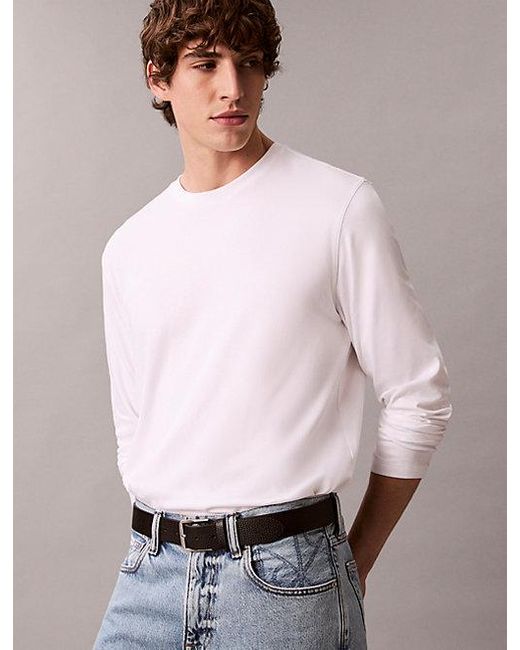 Calvin Klein White Supima Cotton Interlock Long Sleeve Tee for men
