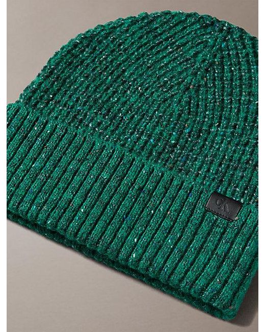 Calvin Klein Green Warm Wool Blend Tweed Beanie for men