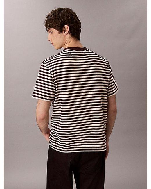 Calvin Klein Brown Jeans Monogram Logo Stripe Relaxed T-Shirt for men