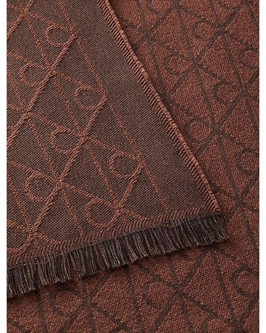 Calvin Klein Brown Wool Blend Emblem Logo Scarf for men