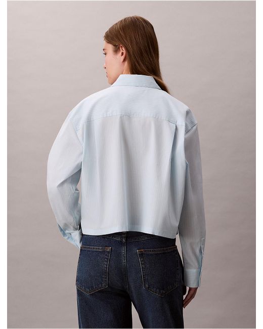 Calvin Klein Gray Calvin Klein Cropped Boxy Button-Down Shirt