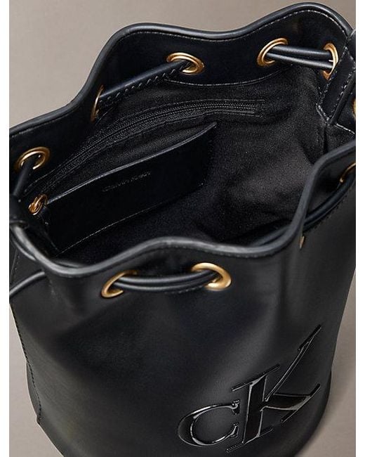 Calvin Klein Black Small Signature Monogram Bucket Bag