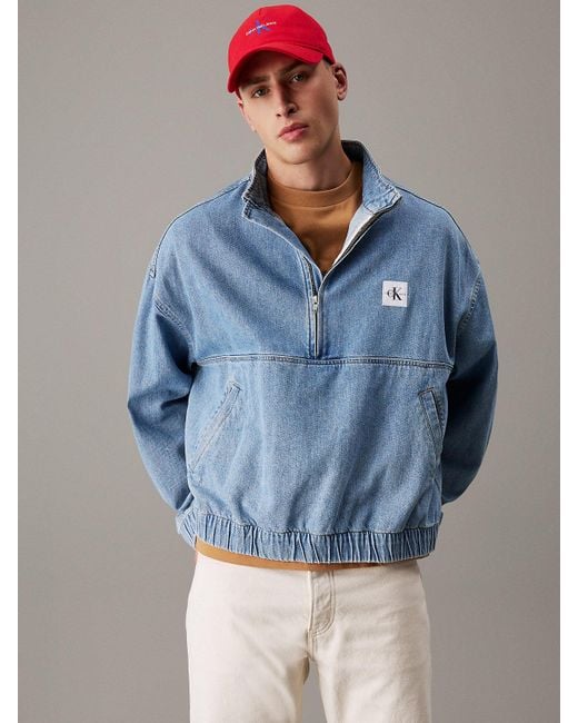 Calvin Klein Blue Relaxed Denim Half Zip Jacket for men