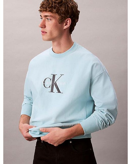 Calvin Klein Premium Badstof Relaxed Sweatshirt Met Monogram-Logo in het Gray voor heren