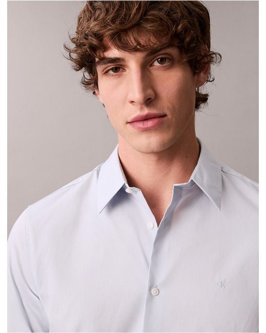 Calvin Klein White Slim Stretch Button-Down Shirt for men