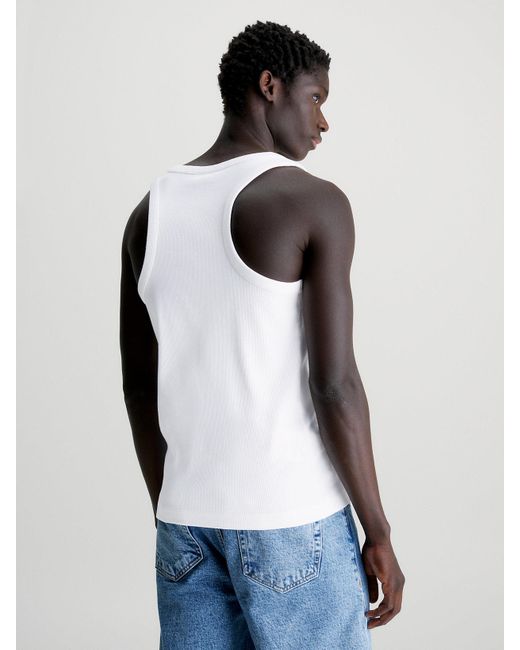 Calvin Klein White Slim Ribbed Tank Top for men