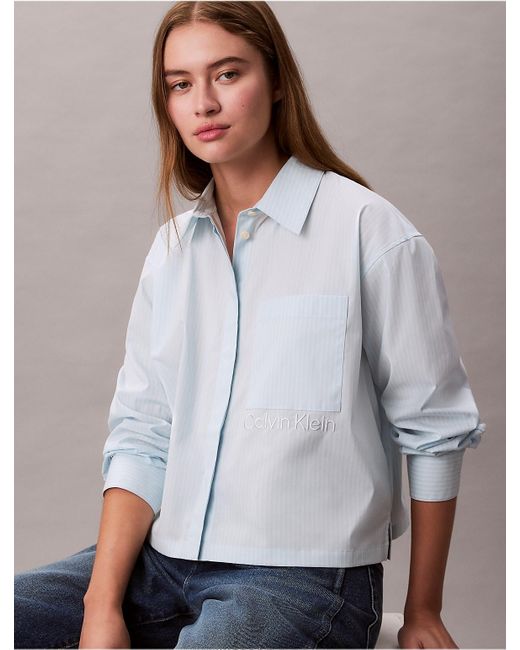 Calvin Klein Gray Calvin Klein Cropped Boxy Button-Down Shirt