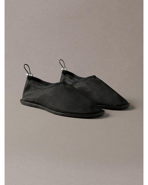 Calvin Klein Gray Mesh Drawstring Ballerinas