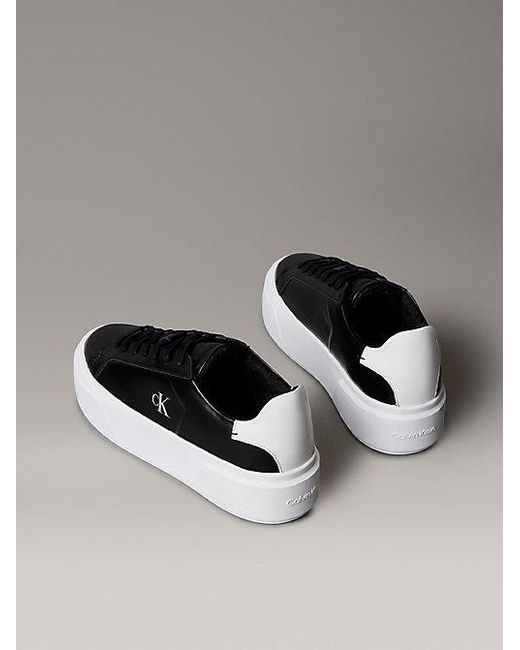 Calvin Klein Black Jeans Sienna Leather Logo Platform Trainers