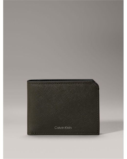 Calvin Klein Gray Saffiano Leather Slim Bifold Wallet for men