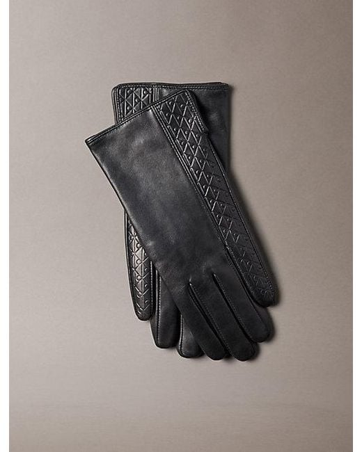 Calvin Klein Black Soft Nappa Leather Emblem Logo Gloves