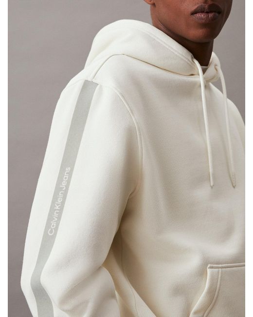 Calvin Klein Gray Logo Tape Fleece Hoodie for men
