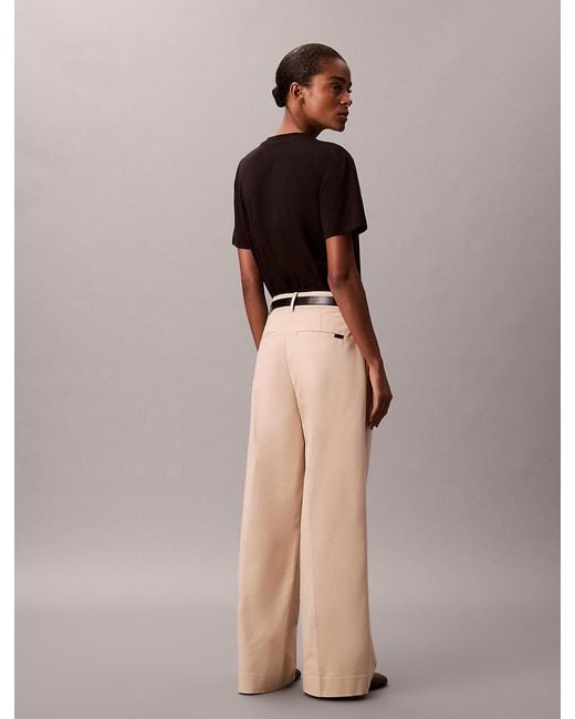 Calvin Klein Multicolor Stretch Chino Pleated Wide Leg Trousers