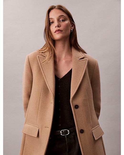 Calvin Klein Brown Wool Blend Tailored Coat