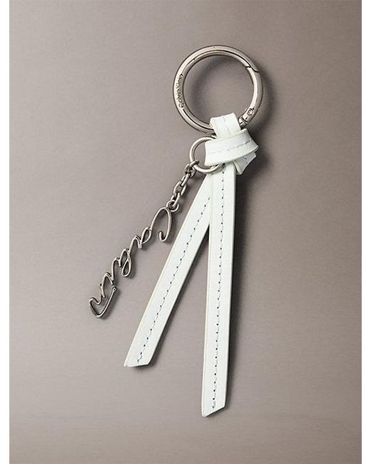 Calvin Klein White Leather Knotted Tassel Logo Bag Charm