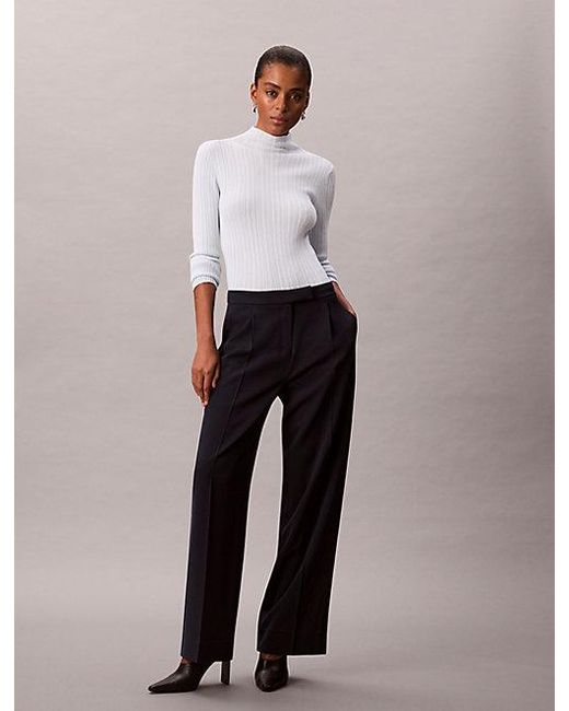 Calvin Klein White Soft Crepe Pleated Trousers