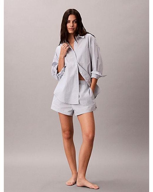 Calvin Klein Multicolor Relaxed Button Down Pyjama Shirt Cotton Poplin