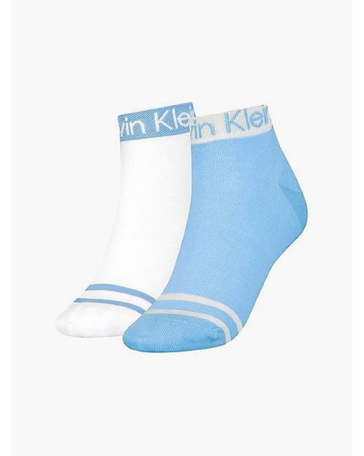 Calvin Klein 2-pack Gestreepte Enkelsokken Met Logo in het Blue