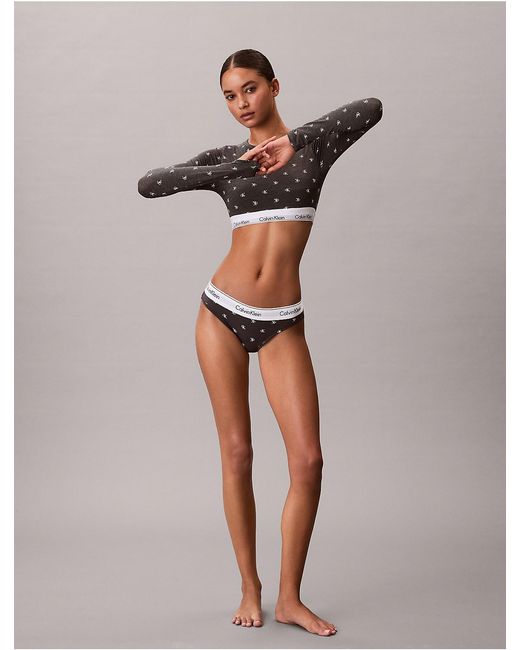 Calvin Klein Gray Icon Cotton Modal Lightly Lined Long Sleeve Tee Bralette