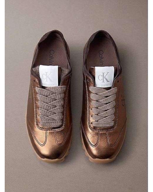 Calvin Klein Brown High Shine Low Profile Runner Trainers